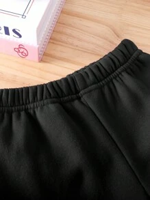 SHEIN 2 件套男婴时尚蜘蛛网印花连帽羊毛衫和蜘蛛网印花羊毛运动裤套装，适合秋冬季外出