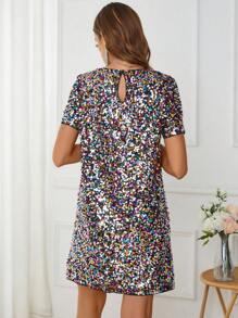 Ellevyn Sequin Keyhole Back Tunic Dress Prom Dress Date Night Dress