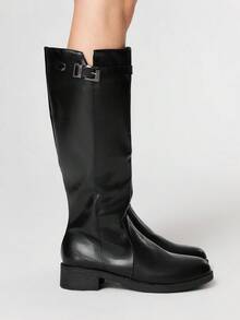 ROMWE Goth بوت نسائية عالية الكعب بتصميم بانك روك وجوث، جلدية بأصبع قدم مدبب وأبازيم، بوت طويلة - الأسود - مشاهدة 5