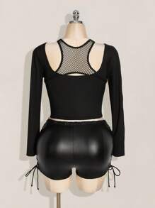 SHEIN ICON Shorts mini sexy negro de talle bajo con lazo lateral, adecuado para fiestas y reuniones, talla grande Y2K