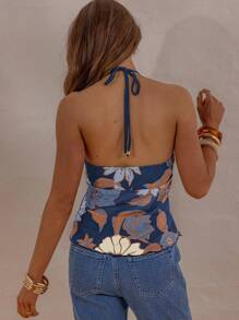 Aralina Women's Retro Style Printed Halter Neck Tank Top - Multicolor - View 2