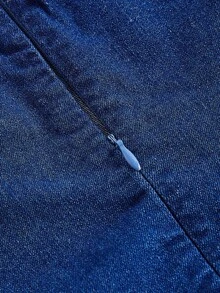 SHEIN MOD 女式露背挂脖牛仔连衣裙 - 藍色 - 查看 3