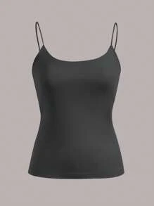SHEIN EZwear 4 件套休闲纯色黑色、炭灰色、浅灰色、白色基本款吊带背心，适合春夏季 - 彩色 - 查看 10