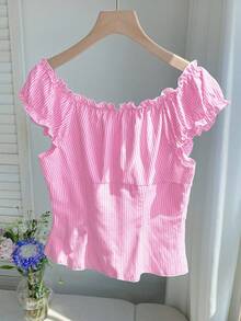 Comfortcana Blusa de mujer de verano con mangas abullonadas y rayas rosas