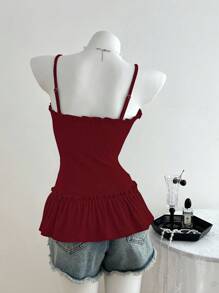 Elamini Women's Casual Camisole Top With Ruffle Trim And Front Pleats