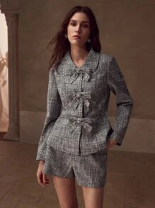 MOTF PREMIUM ÁO KHOÁC CÓ NƠ TWEED - Xám - Xem 4