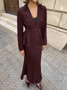 Aloruh Conjunto de blazer y falda elegante y de moda con cuello de solapa para mujer en otoño/invierno