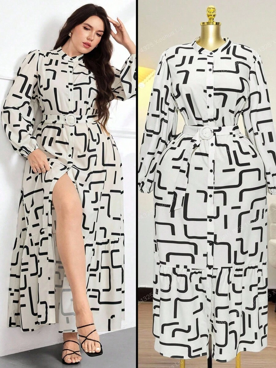 Modelyn Đầm siêu dài in họa tiết toàn thân thời trang cỡ lớn cho người đi làm - Nhiều màu - Xem 1