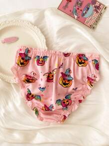 Pink Satin Ruffle Trim Bow Iridescent Panties, Sweet & Cute, Halloween, Girls - Pink - View 2