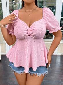 SHEIN MOOSTA Tricou Jacquard Dulce Și Drăguț Cu Mânecă Scurtă, Decolteu Henley