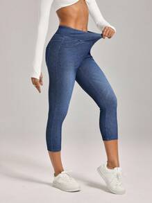 SHEIN Unity Women's Casual Washed Slim Fit 7/8 Length Jeans - Blue - View 4