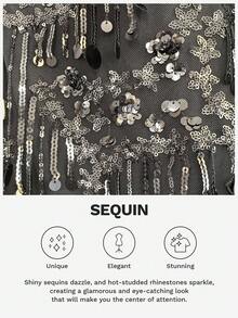 Opulessa 女士性感亮片花卉紧身短裤，适合派对、夜店、秋季女装、时尚秋季装扮、外出、国庆节、新年造型、优雅派对、毕业典礼等场合。 - 黑色 - 查看 8