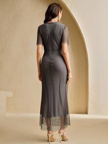 Anewsta Women's Luxurious Flowing Lace Dress - Grey - View 2
