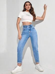 EURMUSE Quần jean cạp cao cho mẹ bầu 100% cotton thường ngày - Rửa nhẹ - Xem 5