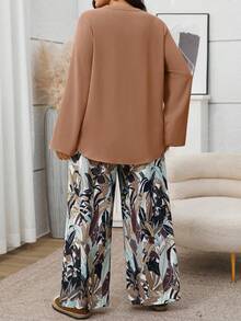 EMERY ROSE Bộ 2 món áo sơ mi dài tay và quần in hoa thời trang thu đông cho nữ cỡ lớn - Nhiều màu - Xem 4