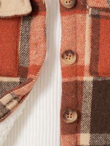 SHEIN Áo khoác trùm đầu lót nhiệt kẻ sọc cho bé gái, thường ngày cho mùa thu/đông Áo khoác mùa đông cho bé trai Áo khoác trùm đầu cho bé trai Áo khoác kẻ sọc cho bé trai Áo khoác lót Sherpa cho trẻ em Áo khoác mùa đông ấm áp cho trẻ em - trái cam - Xem 9