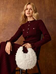 MOTF PREMIUM 女士手提包，毛绒，亮片，优雅，时尚，派对，日常 - 杏色毛 - 查看 1