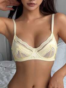 DAZY Bra Lingerie Wanita dengan Tali Bahu Tipis yang Dapat Diatur dan Sedikit Berkerut, Motif Renda dan Patchwork. - Sampanye - View 6