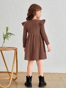 SHEIN 年轻女孩时尚女孩宽松优雅盖袖连衣裙，秋冬