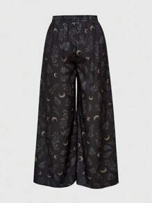 ROMWE Fairycore Plus Size Dark Vintage Mysterious Star & Plant All-Over Print Pants - Multicolor - View 2