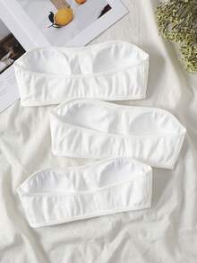 Bộ 3 áo ống cho bé gái tuổi teen, phong cách tối giản thoải mái với áo lót bandeau có đệm chống trượt - trắng - Xem 2