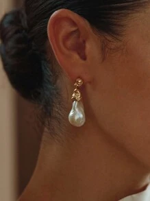 Opalesca 1 对独特、珍珠/珍珠母纹理、金属垂坠耳环，优雅、可爱、奢华，适合工作、派对、休闲、婚礼、节日、度假、露营、Y2K、妈妈、女士、女孩、秋季、冬季、节日、假日、度假、老钱、万圣节 - 金色 - 查看 1