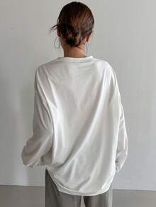 DAZY Áo thun dài tay rộng cổ tròn màu trơn dành cho nữ - trắng - Xem 7