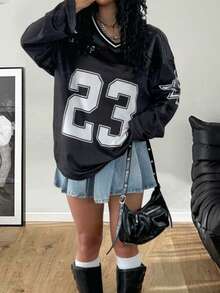 Coolane Modische Streetwear für Tween Mädchen, Farbblock, weite Langarm-Sweatshirts - Schwarz - Übersicht 4