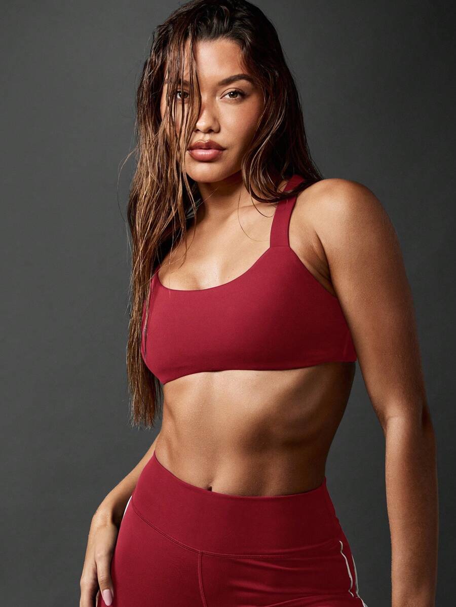 MISSGUIDED Moisture Wicking Supportive High Impact Compression Sports Bra With Cross Back Straps For Running Yoga Exercise Fitness Pilates Workout - Burgundy - View 1