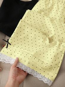 Franclia Women's Minimalist Polka Dot Lace Trim Wide Leg Pants Fall Cloth For Women - Butter Yellow - View 4