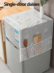 SHEIN 1 件冰箱防尘罩，多功能防水收纳挂袋防尘布，家用冰箱洗衣机罩顶盖，造型简约时尚，高档面料，色彩雅致，多用途罩子，防水防污，两侧口袋设计，适用于返校、办公室、家居、旅行、包包、整理器、收纳 - 白色 - 查看 3