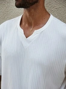 Manfinity Homme 大码男士休闲宽松纯色短袖T恤，夏季 - 白色 - 查看 6