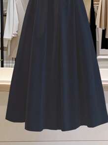 Franclia 女士纯色优雅A字百褶裙，适合通勤，搭配大学校园全白服装。 - 寶藍色 - 查看 3