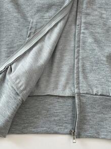 Elamini 秋季性感复古印花修身收腰短款拉链连帽衫女式套头衫秋季 - 灰色 - 查看 4