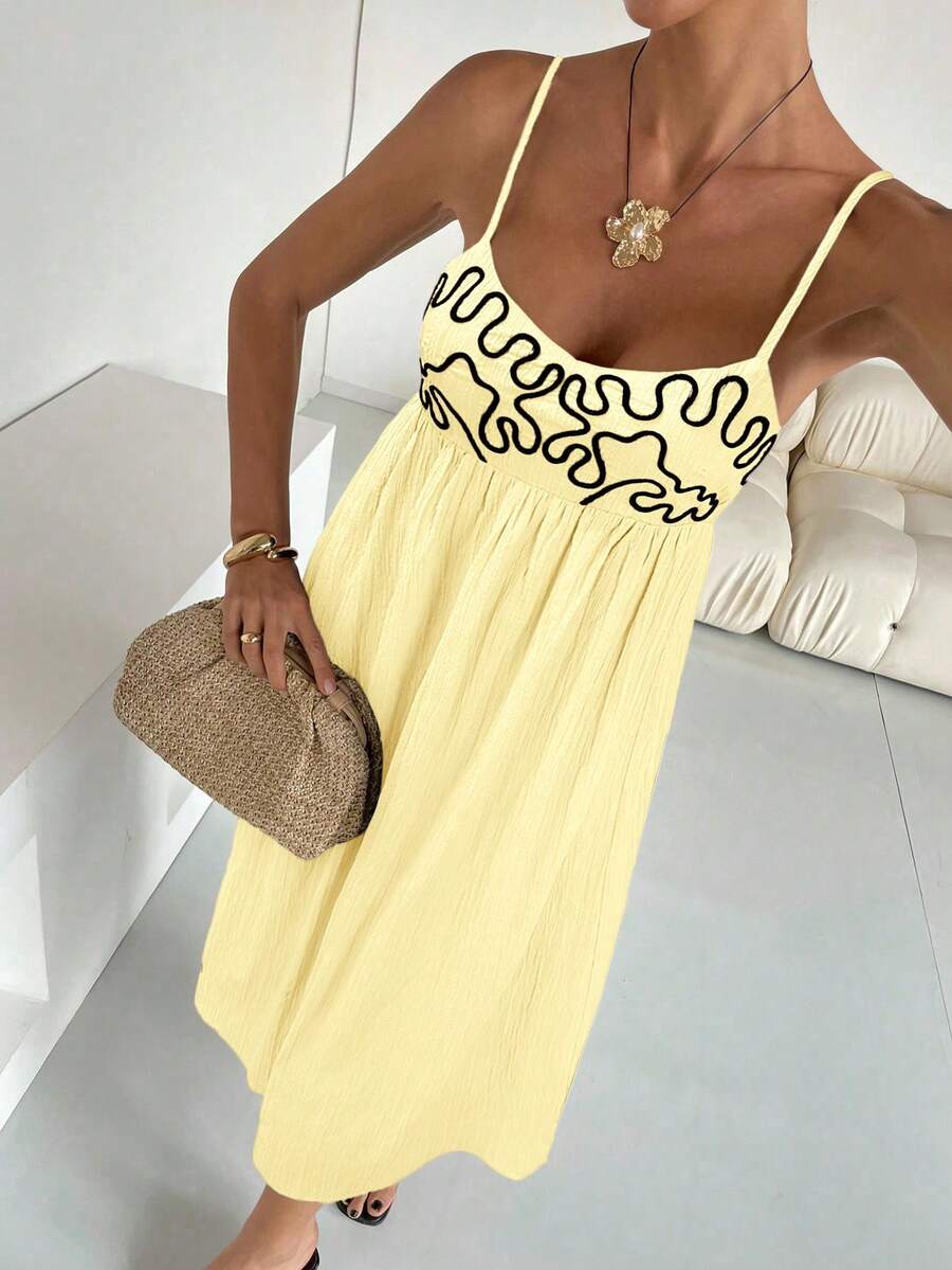 Siren Gaze 1 件女士长裙，黑色细肩带 - 淡黃色 - 查看 1