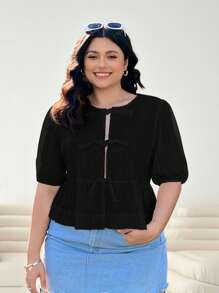 Solflare Black Short Sleeve Plus Size Shirt, Fashionable For Summer - Black - View 3