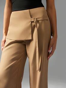 MISSGUIDED 高腰阔腿裤，带覆盖面板设计商务休闲办公室长裤秋冬时尚阔腿风格 - 卡其色 - 查看 5