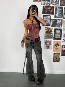 StreetHx Women's Vintage Print Tie-Up Crop Top, Summer