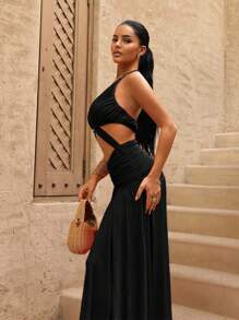 Sirith Váy đi biển hở lưng khoét khoét kim loại trơn màu cho nữ - màu đen - Xem 5