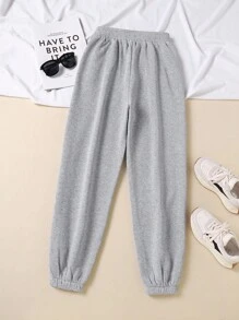 INAWLY 女用抽繩腰抓絨慢跑褲