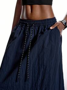 LYSMO 2025新款秋季简约主义女款纯色简约休闲工装裙，适合返校季、返校节、2000年代风格、Y2K女性、外出街头服饰、毕业旅行等场合 - 藏蓝色 - 查看 5