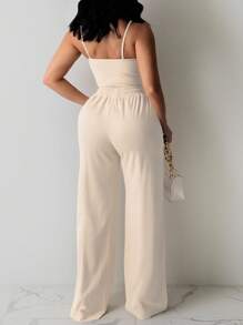 INAWLY Bộ 2 áo hai dây ôm sát gợi cảm cỡ lớn dành cho nữ và quần ống đứng, giản dị và thanh lịch - Màu be - Xem 2