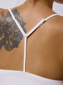 Dewbera Áo hai dây thể thao liền mạch màu trắng đơn giản dành cho nữ - trắng - Xem 4