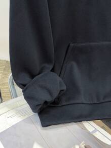 SHEIN Tween Boy Casual Hoodie Sweatshirt With Oversized Letter & Graphic Print, Loose Fit, Suitable For Spring, Summer, Autumn, Winter Outdoor, School, Street, Party And Home Leisure, Boys Hoodie, Teen Hoodie, Navy Blue Hoodie Fall