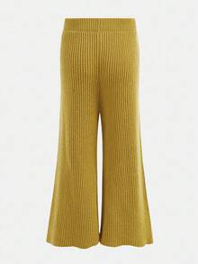 SHEIN Young Girl Colorblock Heart Jacquard Sweater & Knit Pants Set,In Fall/Winter - Yellow - View 8