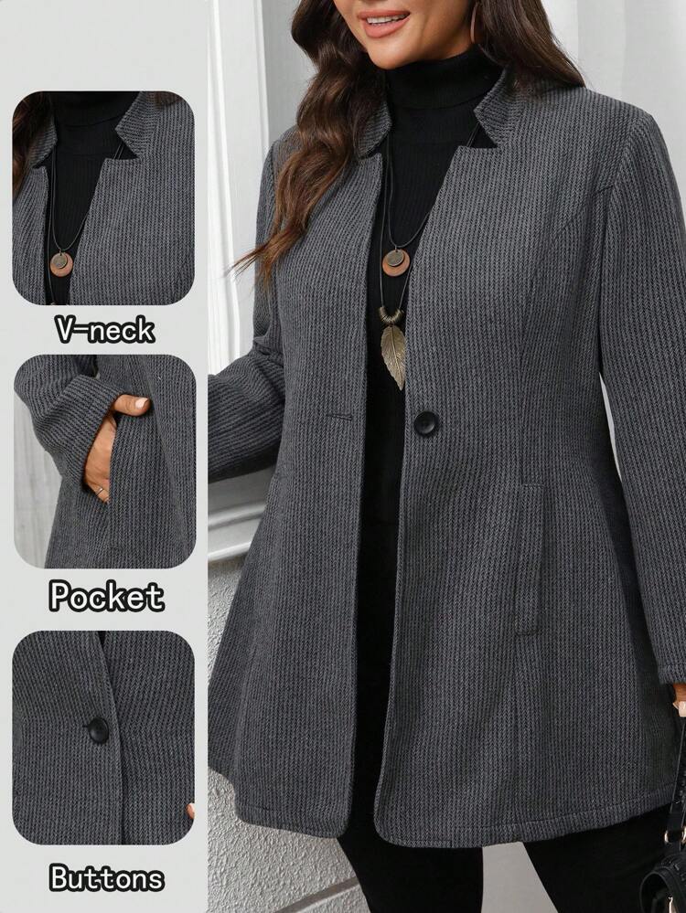 Plus Size Women Casual Single-Breasted Pocket Long Sleeve Overcoat Autumn/Winter Business Casual Women's Overcoat, Gray Coat Fall