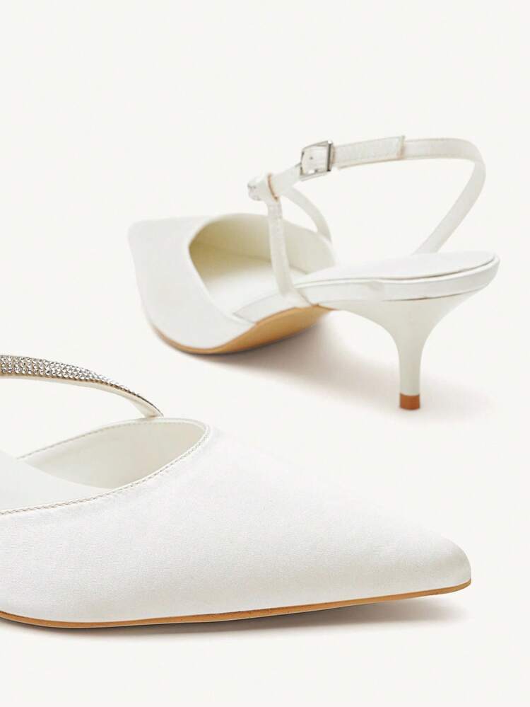 CUCCOO CHICEST Beige Strappy Rhinestone Pointed Toe Kitten Heel Closed Toe Elegant Fashion Wedding Party High Heel Pumps