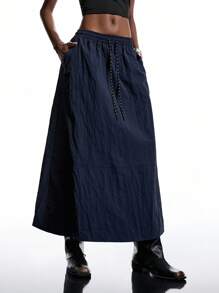 LYSMO 2025新款秋季简约主义女款纯色简约休闲工装裙，适合返校季、返校节、2000年代风格、Y2K女性、外出街头服饰、毕业旅行等场合 - 藏蓝色 - 查看 1