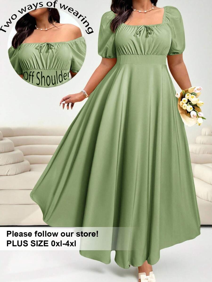 Solflare 大码女式短袖休闲系带前腰收腰优雅休闲婚礼宾客礼服，春夏优雅夏装浅绿色女士连衣裙绿色长裙女士薄荷绿连衣裙，优雅性感，适合日常、郊游、约会、下午茶、度假、春夏、女士春季服装、女士夏季服装、节日/音乐会服装女士/狂欢服装节日/狂欢服装/春假服装、毕业礼服、女士海滩服装/海滩、生日礼服、休闲礼服 - 薄荷綠 - 查看 1