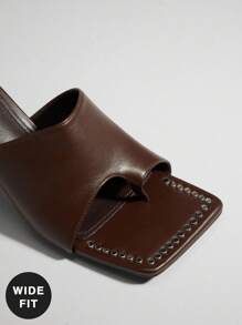 SHUZIA Women Wide-Fit Shoes High Heeled Sexy Western Everyday Party Casual Comfy PU Chocolate Sandals Mules - Brown - View 6